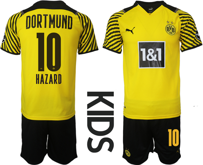 Youth 2021-2022 Club Borussia Dortmund home yellow #10 Soccer Jersey